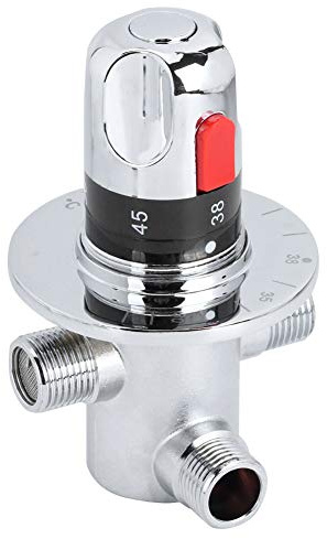 BAOFUYA Mitigeur Thermostatique, Vanne de Contrôle de Température en Laiton chromé, Mitigeur de Douche Anti-brûlure pour Chauffe-eau de Salle de Bain et Domestique