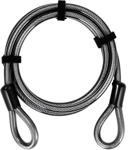 Cable Antirrobo Bicicleta Ø12 mm, 2,1 m, Sin Candado | Cable de seguridad con argollas, cable de acero recubierto de plástico, Para Bici, Moto, Casco, Patinete y Equipaje, Negro