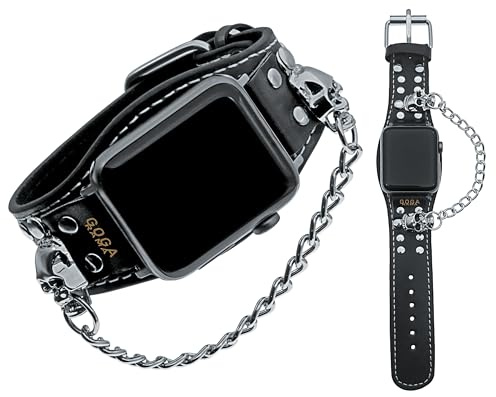 Leather Skull Cuff Punk Bracelet Compatible with Apple Watch Bands 49mm 46mm 45mm 44mm 42mm 41mm 40mm 38mm,Steampunk Strap for Apple iWatch Ultra2/Ultra Series 10/9/8/7/6/5/4/3/2/1/SE/SE2