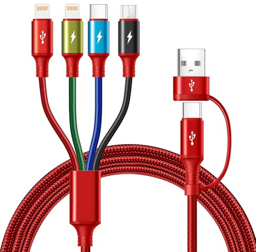 MINLU Cable de carga múltiple, cable de carga múltiple 6 en 1 [3,5 A 1,8 m] | 4 en 2 cables de carga con Lightning/Tipo-C/Micro, cable de carga USB trenzado de nailon para iPhone,Android,Galaxy,Tablet