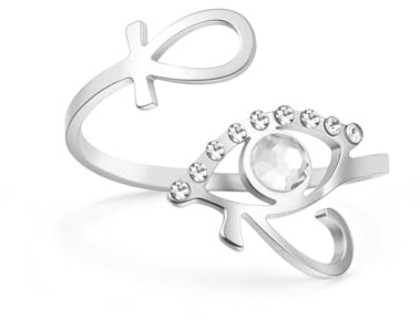VASSAGO Ägypten Ankh Ring Auge des Horus Ankh Kreuz offener Ring Edelstahl altägyptisches Auge des Ra Schlüssel des Lebens Schutzamulett Schmuck religiös für Damen und Herren