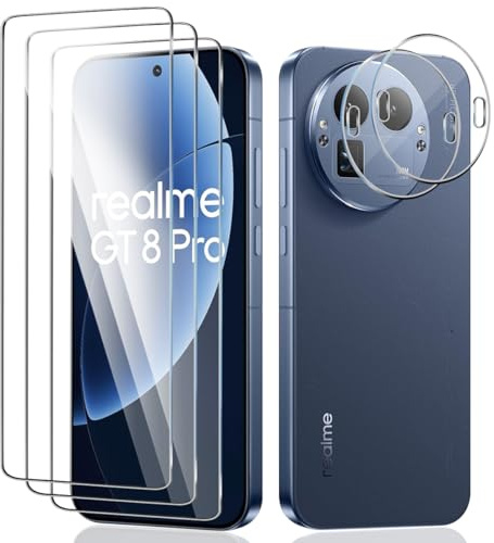 Euukzzea Protector de Pantalla para Realme GT 8 Pro Cristal Templado, 3 Piezas Dureza 9H Vidrio Templado y 2 Piezas Protector de Lente de Cámara, HD Transparente, Anti-Arañazos Sin Burbujas