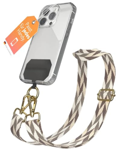 EAZY CASE - Handykette Universal zum Umhängen kompatibel mit jedem Handy Kette mit Hülle kombinierbar Handykordel Karabiner für Handyhülle Handyband zum Umhängen Mix - Braun/Taupe Metall Gold