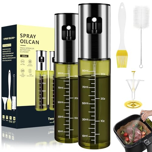 Cozxra Pulverizador Aceite Spray, 2 Piezas Aceitera Spray Pulverizador para Cocinar de Vidrio y Acero inoxidable, Dispensador Antigoteo para Aceite, Vinagre, Ensaladas, Parrillas y Freidora de Aire