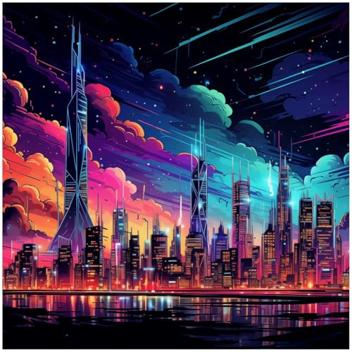 Wallario Memoboard aus Glas mit Motiv, Magnet-Tafel in 50 x 50 cm in Premium Qualität Skyline im Abendlicht