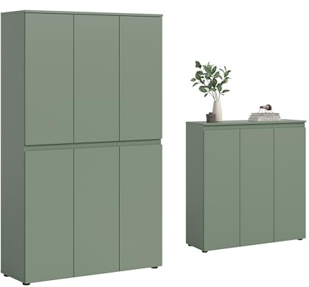furnling Universalschrank-Set Sarca, Smoke Green, 9 Türen, 28 Fächer, mit Kleiderstange, Mehrzweckschrank-Set mit 22 verstellbaren Einlegeböden, Breite 235 cm