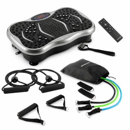 InnovaGoods Vibrationsplatte mit Lautsprecher, Widerstandsbändern und Fernbedienung und Widerstandsbänder-Set mit Zubehör und Übungsanleitung
