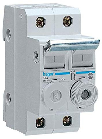 L90200 Porte-fusible combiné 1P+N 20A 380V L31 2M avec cartouche HAGER