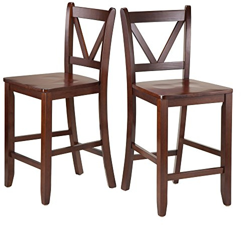Winsome Wood Victor 2-Piece V-Back Counter Stools, 24-Inch, Brown