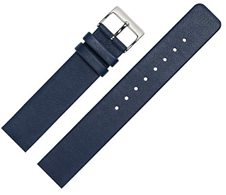 MARBURGER Uhrenarmband 22mm Leder Blau Silber Glatt - Montage Set 7622251000120