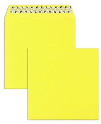 50 Stück, Farbige Briefumschläge, 220 x 220 mm, Haftklebung mit Abziehstreifen, Gerade Klappe, 120 g/qm Colorista, Ohne Fenster, Gelb, Blanke Briefhüllen