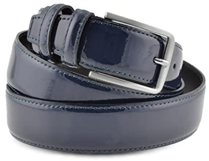 Cintura uomo in pelle vitello spazzolato, vernice blu, artigianale, made in italy, 3,5 cm. (110 cm (42/44-44/46 EU)