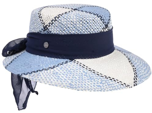 Lipodo Sombrero de Paja con Banda Tela Mujer - Made in Italy Sol Verano Playa Primavera/Verano - Talla única Azul