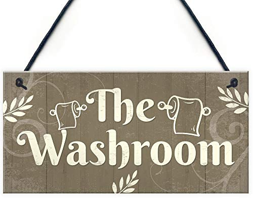 RED OCEAN Targa per bagno, stile shabby chic, con scritta in lingua inglese The Washroom, decorazione per porta e bagno