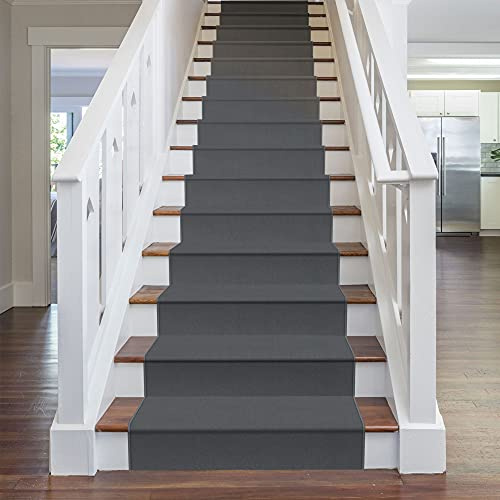 runrug Stair Runner Rug - Staircase Carpet Runner for Stairs - Stain Resistant Stair Carpet Rug Runner - Ideal for High Foot-Traffic Areas - 70cm Wide x 540cm Long - Plain, Light Grey