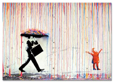 Giallobus - Impression sur toile - Banksy - Pluie de couleurs - Verre acrylique - 100x70 - Tableaux modernes pour la maison