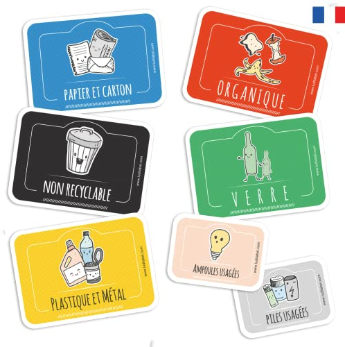 Ludilabel 7 Étiquettes de Tri sélectif pour Poubelles - France
