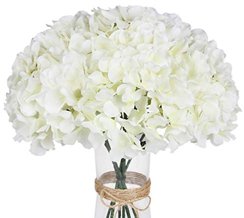 LuLuHouse Silk Hydrangea Heads with Stems,Ivory White Artificial Flower Heads DIY Wedding Centerpiece Home Party Baby Shower Decor (10, Ivory White)