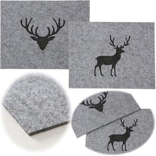 LS-LebenStil 2X Tischset Platzset Hirsch Filz Grau Rechteckig Platzdeckchen Platzmatte Motiv