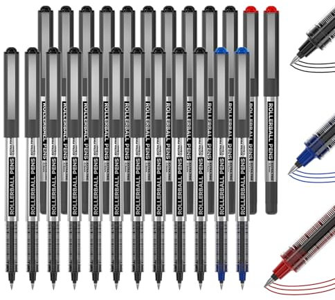 Shuttle Art Tintenroller Stifte, 25 stück Gel kugelschreiber(21 schwarz, 2 blau, 2 rot), 0,5mm feine Spitze, schnelltrocknend, flüssige Tinte, Gelschreiber für Schreiben, Tagebuch, Notizen geeignet