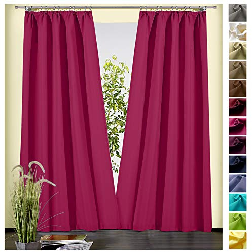 heimtexland ® Dekoschal Baumwolle Uni Blickdicht Vorhang Kräuselband Gardine Pink Himbeere HxB 150x135 Typ625