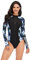 Einteiliger Damen-Badeanzug Langarm-Badeanzug mit Frontreißverschluss Triangel-Badeanzug Badeanzüge,Blue Black,S
