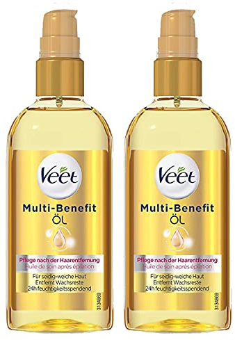 Veet Multi Benefit Öl für seidigweiche Haut die Anwendung auf dem Körper Gesicht entwickelt 24h feuchtigkeitsspendend, Transparent, 2 x 100ml