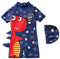 FAIRYRAIN Baby Kinder Junge Einteiliger Karikatur Dinosaurier Kurzärmel Kleidung UV-Schutz 50 Badeanzug mit Sonnenhut Schwimmanzug Schwimmbekleidung L