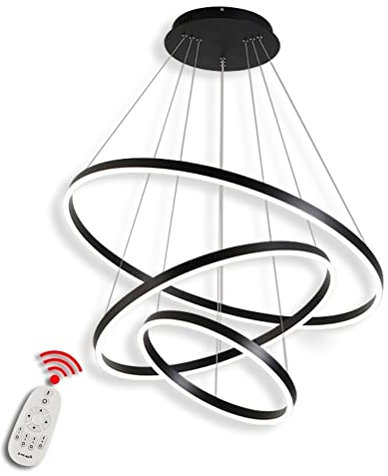 BEHWU LED Pendelleuchte, Esstisch Hängelampe Dimmbar Dreifarbiger Farbwechsel mit Fernsteuerung (Black, 3 rings 20+40+60CM)