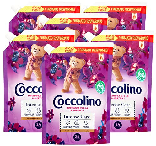 6 x Coccolino Intense Care Weichspülerkonzentrat Parfüm Orchidee Lila und Blaubeeren 144 Waschgänge insgesamt – 6 Flaschen à 600 ml