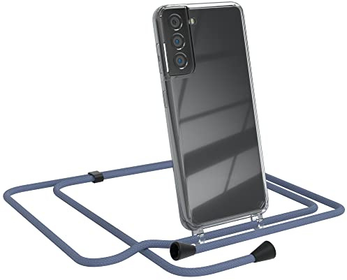 EAZY CASE Handykette kompatibel mit Samsung Galaxy S21 5G Handyhülle mit Umhängeband, Handykordel mit Schutzhülle, Silikonhülle, Hülle mit Band, Kette mit Hülle, EIS Blau - Clips Schwarz