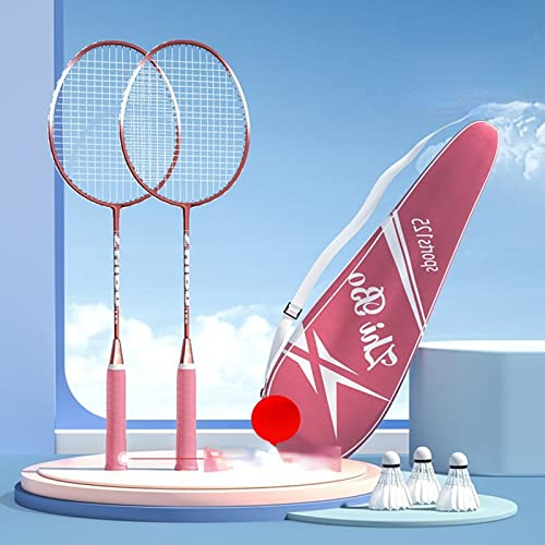 Anoudon Badminton Set, 2 Badmintonschläger, 3 Federbälle, Tragetasche, Federball Set für 2 Spieler, Badminton Schläger, Federballschläger Set fur Sport und Unterhaltung Federball Set (Rosa)