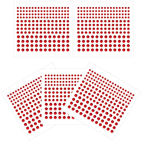 5 Bögen Gesichts Edelstein Juwelen Strass Aufkleber, 4 Größen Selbstklebende Edelstein Aufkleber DIY Bling Crystal Aufkleber für Nägel Haare Gesicht Augen Körper (Rot)