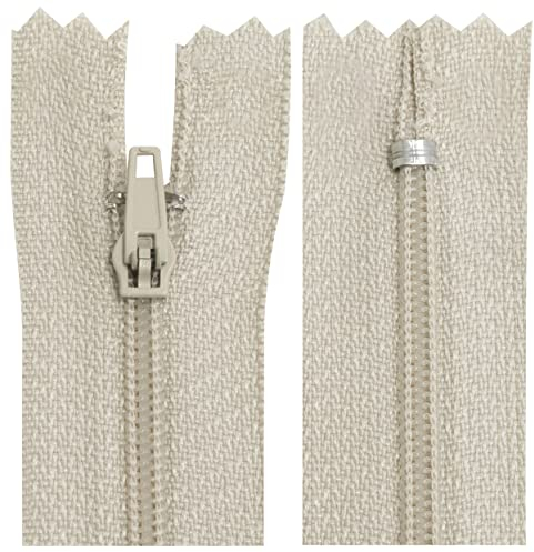 AERZETIX - C63393-10er-Pack Spiralreißverschlüsse Nr. 3 - Nicht trennbar 30 cm aus Nylon - selbstblockierender Schieber aus Metall - Kleidung nähen Hosen kurzwaren - Farbe beige - hell