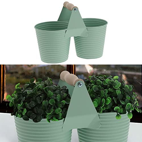Cepewa Übertopf Doppelt 2 Töpfe verbunden mit Henkel │ Stahlblech verzinkt 22x17x11cm türkis │ Topf für Blumen Kräuter Pflanzen (1 x Übertopf doppelt türkis Ø11cm)