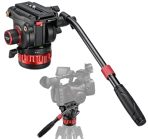 NEEWER Pro Video Tripod Fluid Head with Stepless Adjustable Pan & Tilt Damping, All Metal Heavy Duty QR Plate Compatible with DJI RS Gimbals , Handle, ⌀75mm Base, Max Load 22lb/10kg, GM006