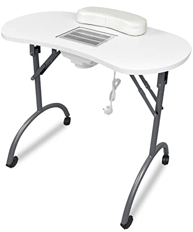 TRMLBE Maniküretisch Nageltisch mit Absaugung Mobilesmanikürtisch Faltbar Tragbaresmanikürtisch Maniküre Kit inkl.Handkissen und Tragetasche 90 x 37 x 77cm - Weiß