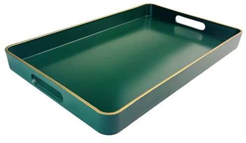 UOEKCS Rechteckiges dekoratives Tablett, Kunststoff-Serviertabletts mit Griffen, Couchtisch-Tablett für Ottomane, Wohnzimmer, Küche, Heimdekoration, 39,9 x 25,9 x 3,5 cm (grün)