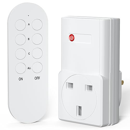 Wireless Remote Control Sockets, SURNICE 13A/3000W, 40m/130ft Long Range Outlet Switch Plug for Lights, 1 Pack Socket and 1 Remote