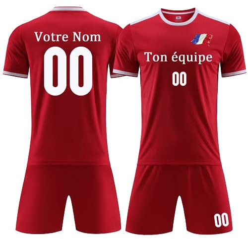 OPUTWDF Personnaliser Maillot Football Équipe Nom Numéro Maillot Rouge Homme Femme Enfant