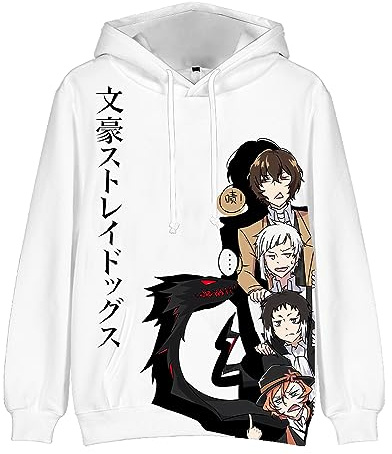 Zhongkaihua Bungo Stray Dogs Dazai Osamu Nakajima Atsushi Anime Kapuzenpullover Erwachsene Teenager Anime Sweatshirt mit Taschen warm Geschenk für Studenten Liebhaber