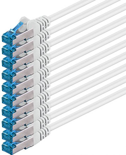 1CONN 10 x 1,0 m – CAT-6a Cavo di rete Ethernet Cable Lan Patch RJ-45 maschio SFTP 10 GB/s – 10 pezzi bianco