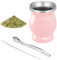 Mate Becher, Mit Strohhalmlöffel und Reinigungsbürste, 8 oz Mate Tee Set Geeignet für Mate Tee, Kaffee, Milch und Saft, Rosa