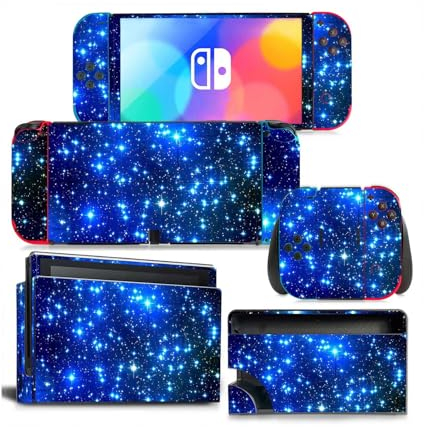 Aufkleber für Nintendo Switch OLED-Konsole und Controller, Vinyl-Aufkleber, Schutzzubehör für Nintendo OLED (blauer Himmel)