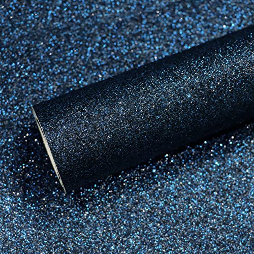 VEELIKE Dark Blue Glitter Wallpaper Sparkle Wallpaper Self Adhesive Contact Paper for Furniture Sticker Lining Paper for Drawers Vinyl Wrap for Kitchen Cupboards Vinyl Cabinet Cover Bedroom 40cm×300cm