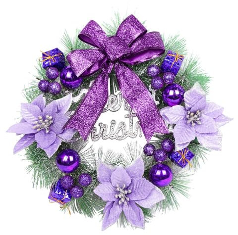 Christmas Wreaths for Front Door Christmas Door Wreaths Wall Hanging Ornament for Xmas Party Indoors and Outdoors Winter Outdoor Christmas Decorations for Holiday Wall Decor Clearance,Purple