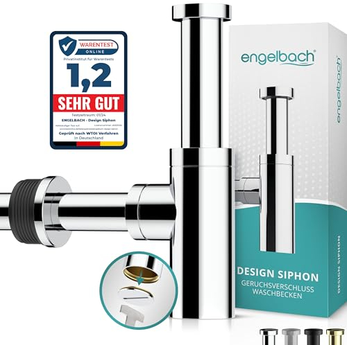 Engelbach® Sifone lavabo bagno con apertura per la pulizia - Tubo di scarico universale 1 1/4 con manicotto in gomma - Antiodore con istruzioni incluse