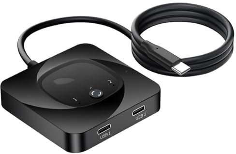 docooler Conmutador bidireccional USB-C Switcher USB C 2 computadoras Switch KVM USB C Soporte 8K a 60Hz HDR 10Gbps Transferencia de datos PD Carga 100W 2 cables USB-C incluidos Conecte la pantalla