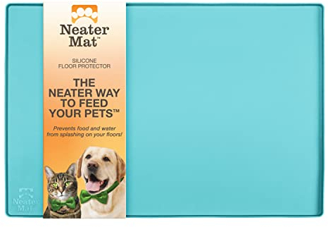 Neater Pet Brands Neater Mat Pet Mats for Food and Water, Cat & Dog Bowl Mat Waterproof Silicone, Feeding Tray, Dog Food Mats for Floors, Placemat w/Raised Edge for Under Bowls, 32” x 24”, Aquamarine