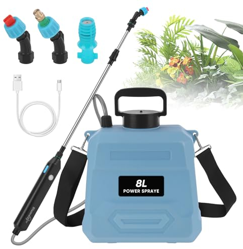 Garden Sprayer, BlumWay Battery Powered Electric Sprayer, Weed Killer Sprayer Pump with 3 Mist Nozzles, Garden Water Sprayer with Adjustable Shoulder, Watering Equipment Strap for Lawn,Gardening